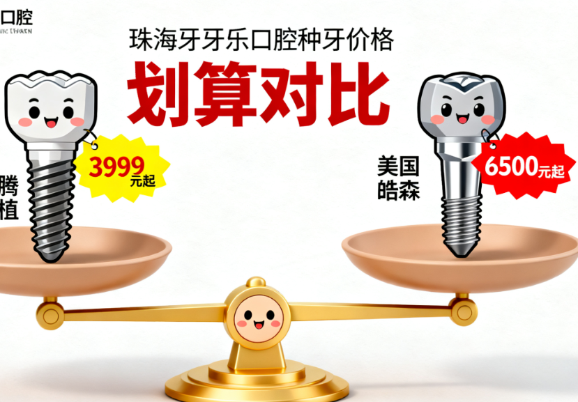 珠海牙牙乐口腔价格大公开，韩国登腾3999元起，美国皓圣6500元种牙划算吗
